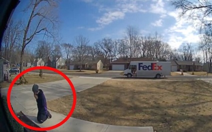 FedEx Driver in Prayer A home security camera captured footage of a FedEx driver kneeling in prayer after being inspired by seeing a stature of the Blessed Virgin Mary.