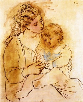 Mother and Child This famous painting by Pablo Picasso of Mother and Child was created in 1922 and is in the public domain.